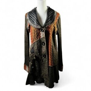 Sioni Studio Sweater Coat Cardigan  L Patchwork Wool Hippie Boho Lagenlook
